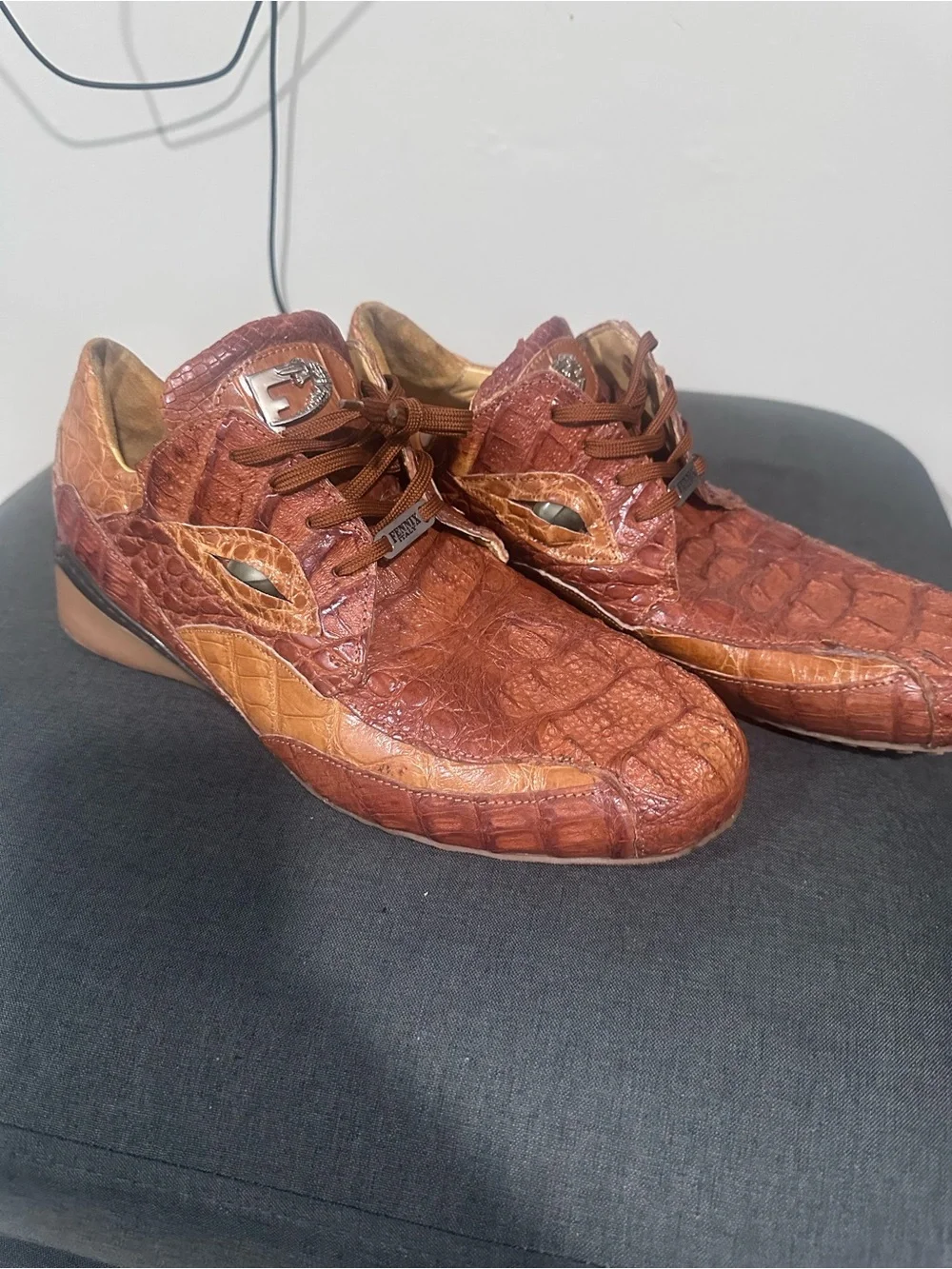 Men's Two-Tone Brown Croc-Embossed Leather Derby